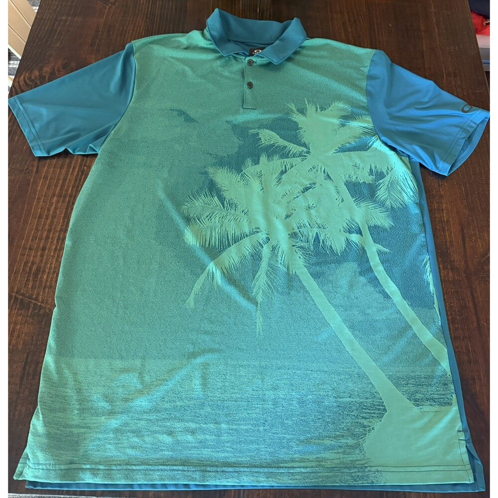 Oakley Polo Shirt Mens Palm Tree Hydrolix Performance Tropical Beach Sz XL